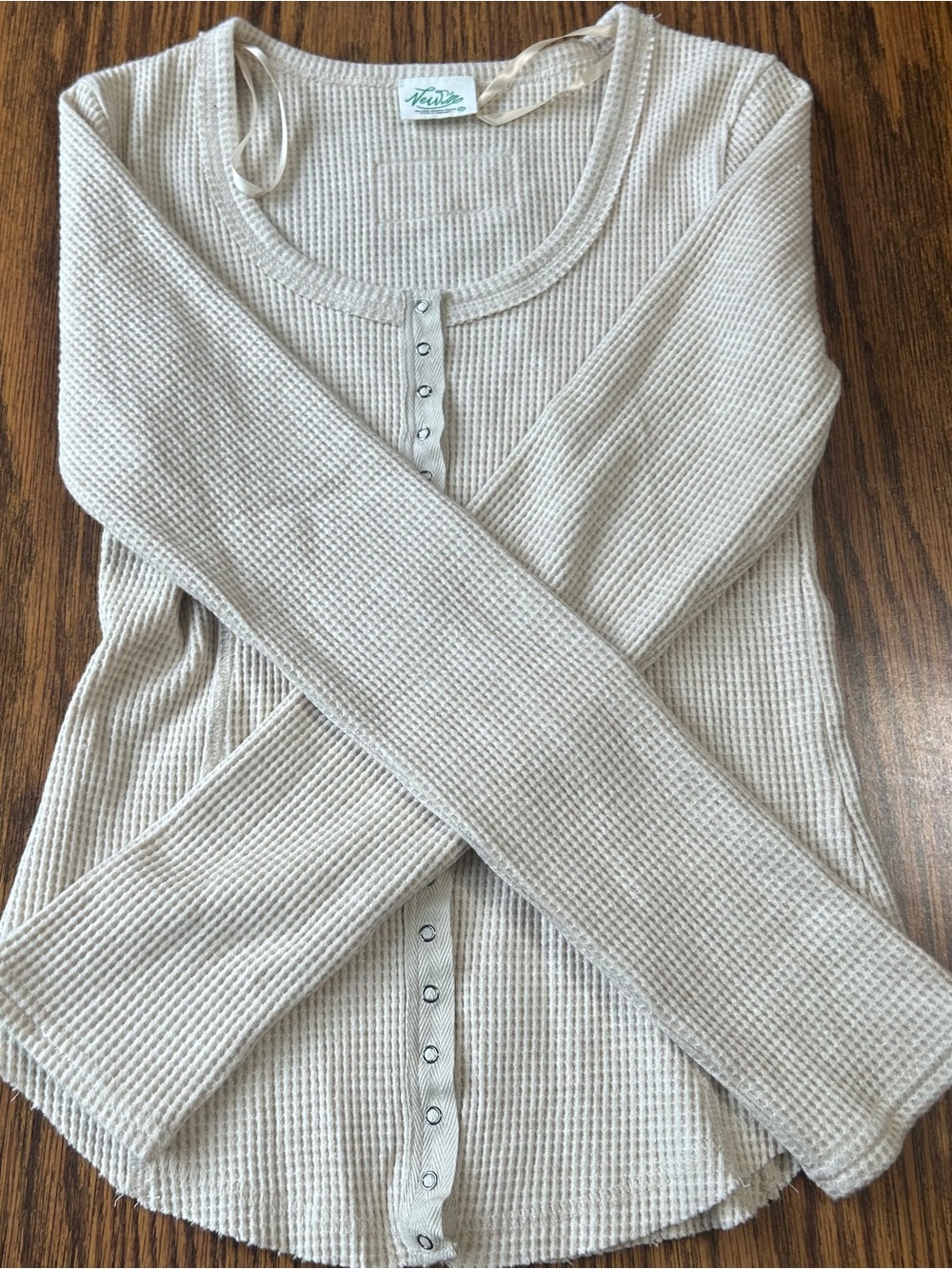 Vero Moda Beige Waffle-Knit Henley Long Sleeve Top